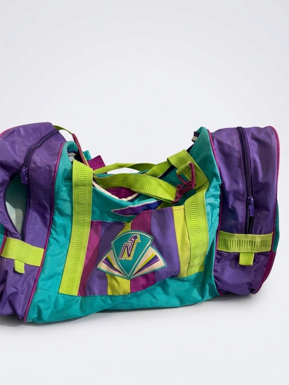 Color-Block Travel Duffel Bag - Purple, Teal & Lime